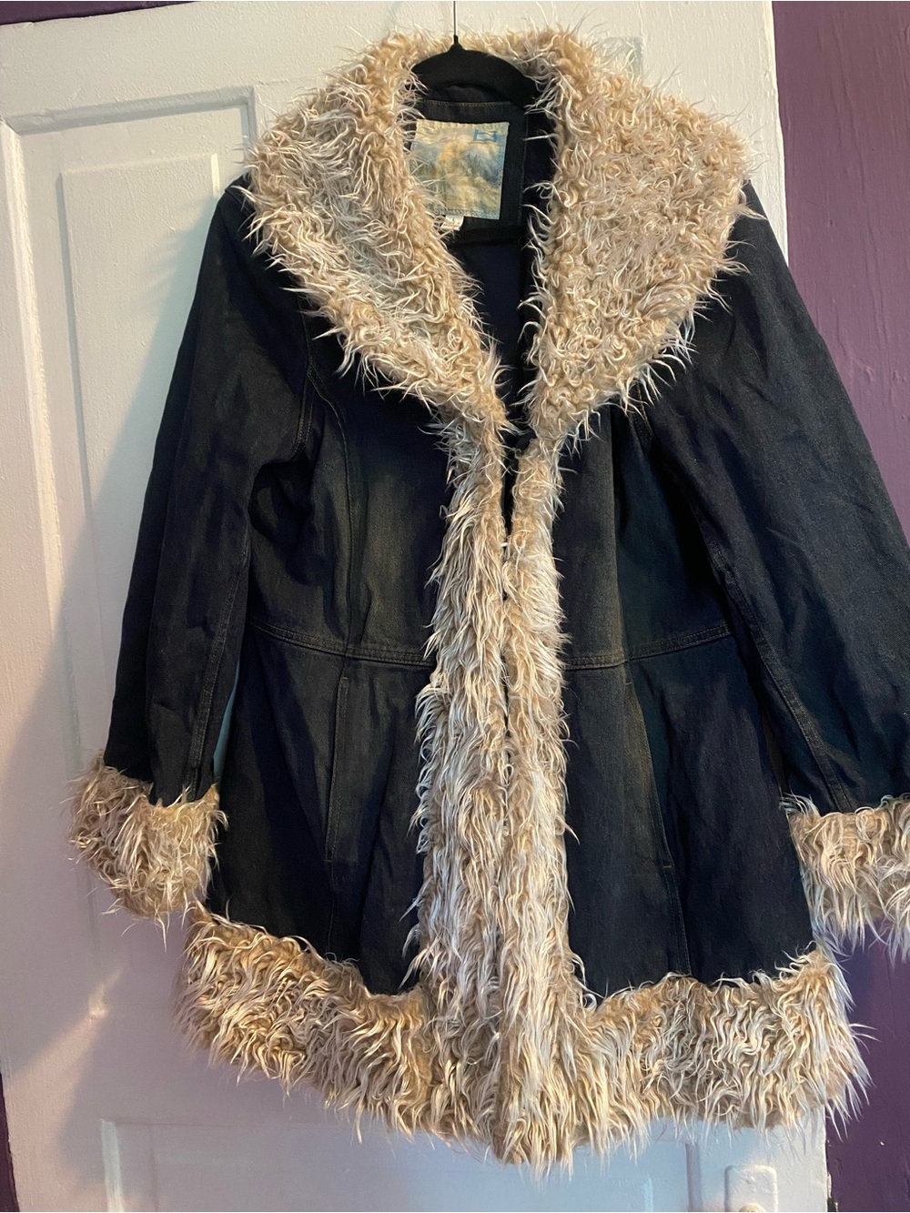 Y2K denim and faux fur coat